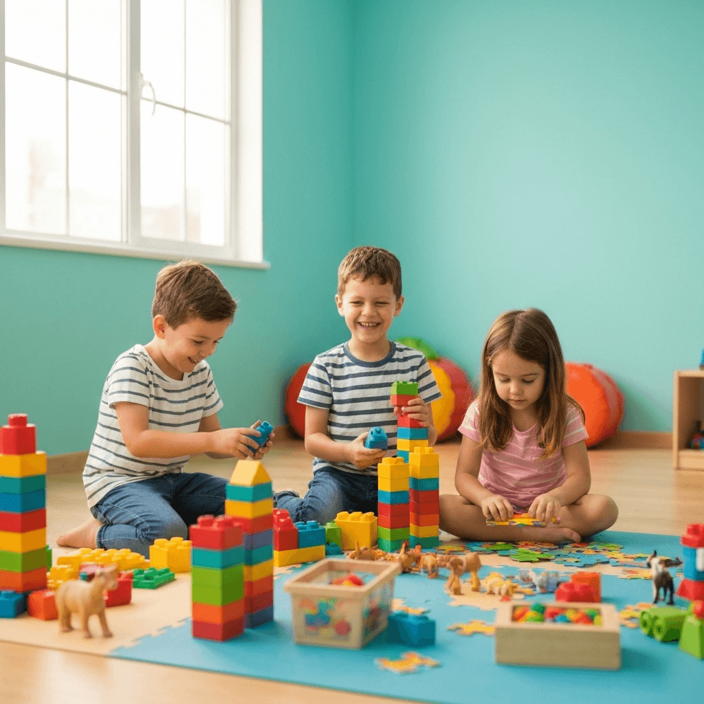 Happy children playing with Kiddora toys